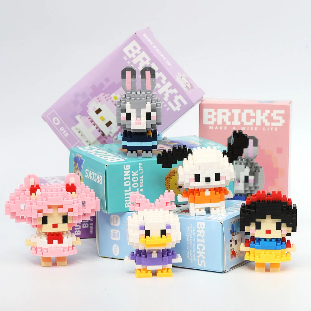 Stitch Disney Princess Elsa LinaBell Building Blocks Mickey Mouse Duck Mini Action Figures Blocks Assemble Toys Brick Kids Gifts